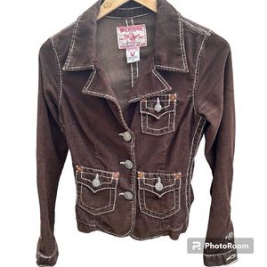 True Religion Jackie Big T, Corduroy Brown Jacket, fitted style, Sz Small.